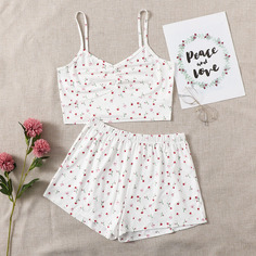 со сборками цветочный милый Пижама Shein