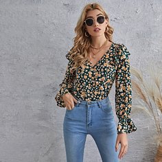 с оборками Цветочный Бохо Блузы Shein