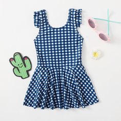 Слитный купальник в клетку для девочек Shein