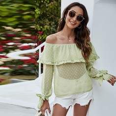 с оборками Одноцветный Бохо Блузы Shein