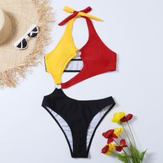 Контрастный слитный купальник Shein