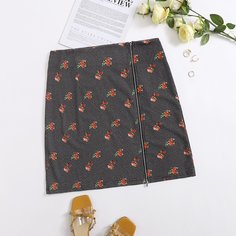 на молнии Со цветочками Повседневный Юбки размер плюс Shein