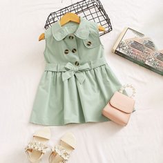с поясом Одноцветный Повседневный Платья для девочек Shein