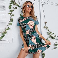 Платье в горошек с поясом Shein