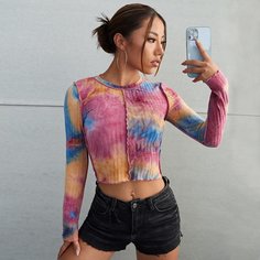 Короткая футболка с принтом тай дай Shein