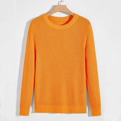 Мужской неоновый оранжевый вязаный свитер Shein