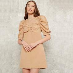 со сборками Одноцветный Бохо Платье Shein
