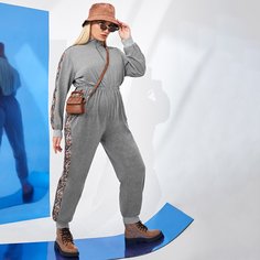 на молнии Со цветочками Спортивный Комбинезоны размер плюс Shein