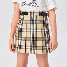 Юбка в клетку с пряжкой для девочек Shein