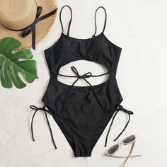 Слитный купальник с узлом и разрезом Shein