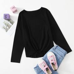С батом перед Одноцветный Повседневный Футболки для девочек Shein