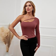 с разрезом Одноцветный Элегантный Футболки Shein