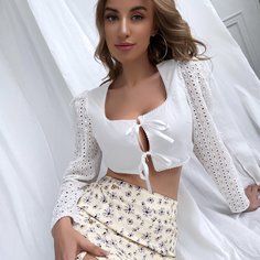 С батом перед Одноцветный Бохо Женские топы Shein