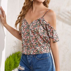 Топ с открытыми плечами и цветочным принтом Shein