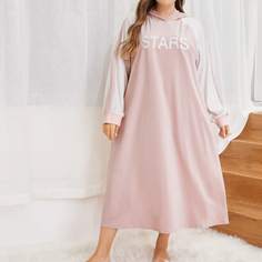Двухцветная вельветовая пижама с вышивкой крупными буквами Shein