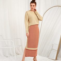 Свитер и вязаная юбка с разрезом Shein