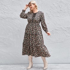 Оборка Цветочный Повседневный Платья размер плюс Shein