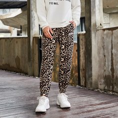Мужские брюки с текстовой вышивкой и леопардовым принтом Shein