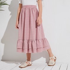 Юбка в клетку с оборками для девочек Shein