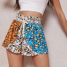 на кулиске Леопардовый Повседневный Шорты Shein