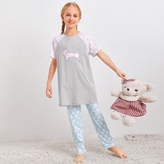 В горошек Повседневный Домашняя одежда для девочек Shein