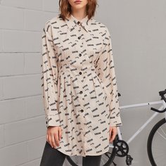 Пуговица буква Повседневный Блузы Shein