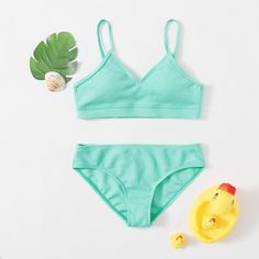 Одноцветный Повседневный Купальники для девочек Shein