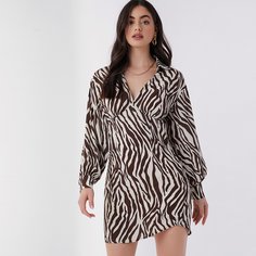 Платье в полоску зебры с оригинальным рукавом Shein