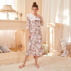Пижама с кружевной отделкой и цветочным узором Shein