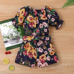 с поясом Со цветочками Бохо Комбинезоны для девочек Shein