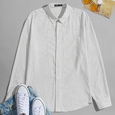 Мужская рубашка в клетку с карманом Shein
