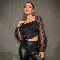 узел сзади В горошек Элегантный Женские топы Shein