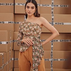 Топ на одно плечо с цветочным принтом Shein