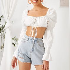 с оборками Одноцветный Бохо Женские топы Shein
