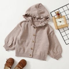 Кардиган с капюшоном и оборкой для девочек Shein