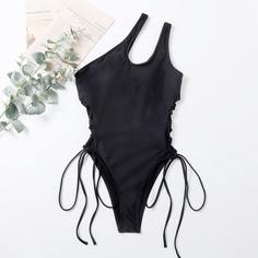 Слитный купальник на одно плечо со шнурком Shein