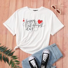 буква Повседневный Футболки Shein