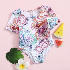 с разрезом Пейсли Бохо купальник для малышей Shein