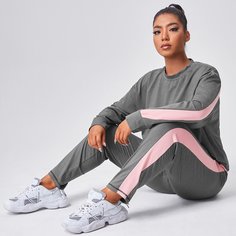 Контрастный спортивный костюм размера плюс Shein