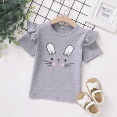 с оборками С карикатурой Повседневный Футболки для маленьких девочек Shein