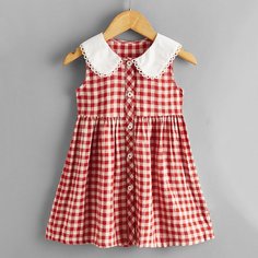 с вышивкой Клетка милый Платья для девочек Shein