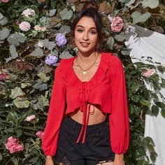 С оборками Одноцветный Элегантный Женские топы Shein