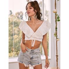 С батом перед Одноцветный Бохо Женские топы Shein