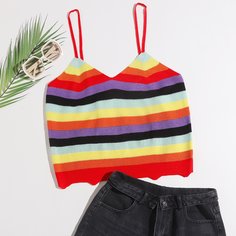 Асимметричный вязаный топ размера плюс в полоску Shein