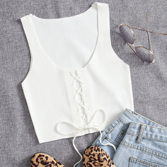 Однотонный трикотажный жилет со шнурком Shein