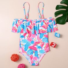 Слитный купальник с тропическим принтом для девочек Shein