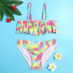 Преувеличенное кружево Растения Бохо Купальники для девочек Shein