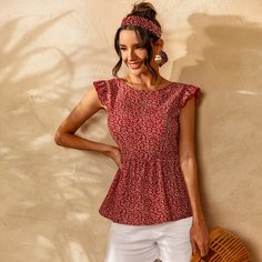 с оборками Растения Бохо Блузы Shein