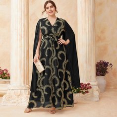 Платье размера плюс с поясом, вышивкой и оригинальным рукавом Shein