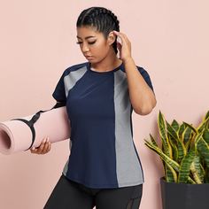 Контрастный цвет Спортивные топы размера плюс Shein